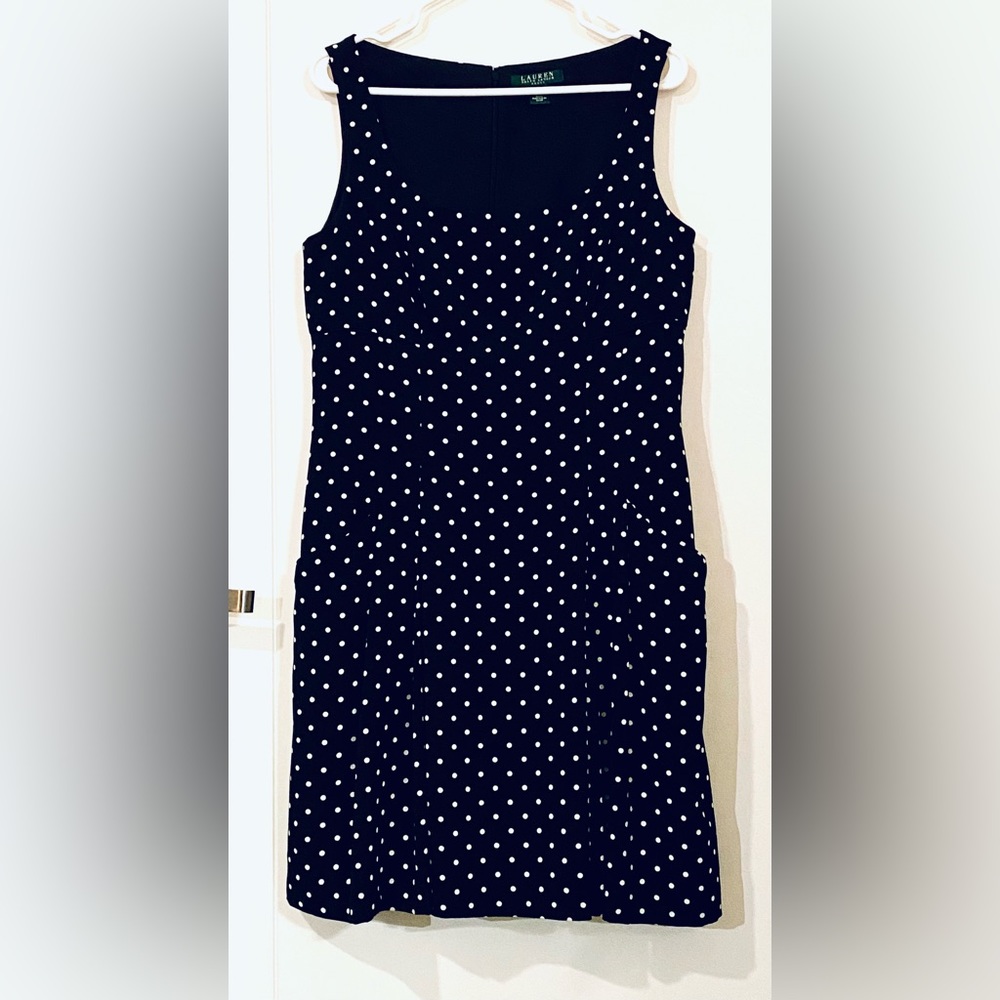 💰5/$25 Lauren Ralph Lauren Black & White Polka Dot Dress Size 14